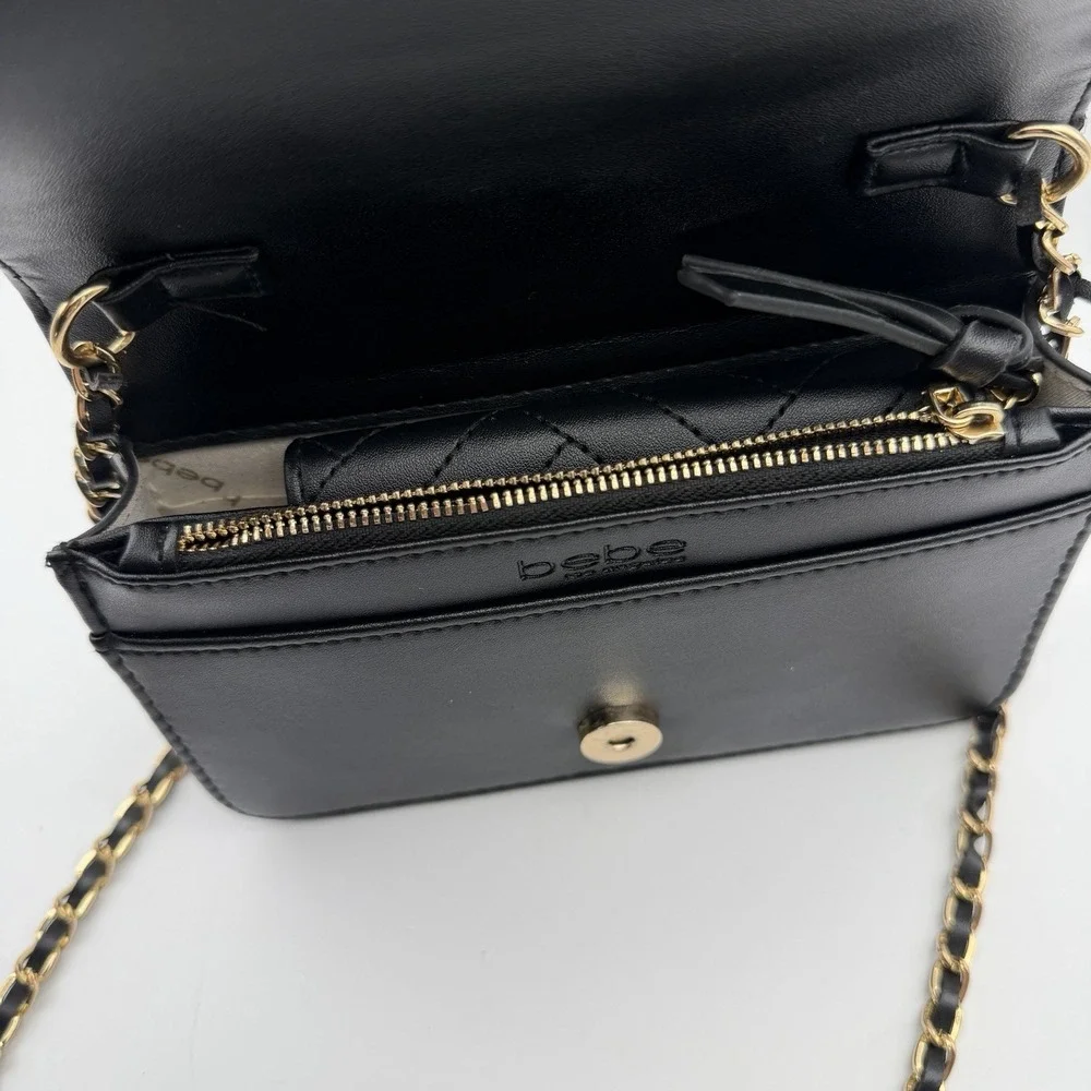 Set 2‎ Bebe Crossbody Black  Purse With Wallet Chain  Strap Logo Mob Wife Gold